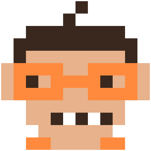 Gary mascot: flat illustration of his face with orange glasses.